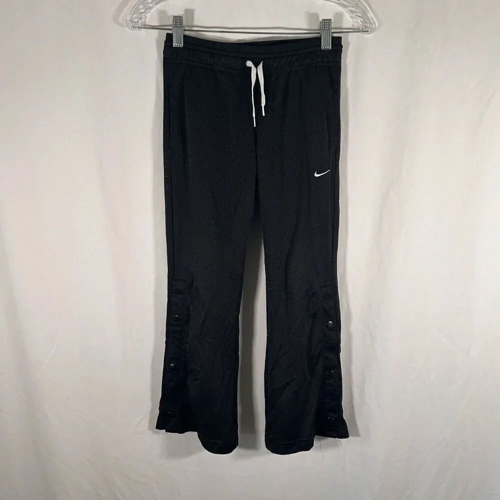 NIKE Pants Girls Small Black Mesh Drawstring Pull On Pockets Snap Flared